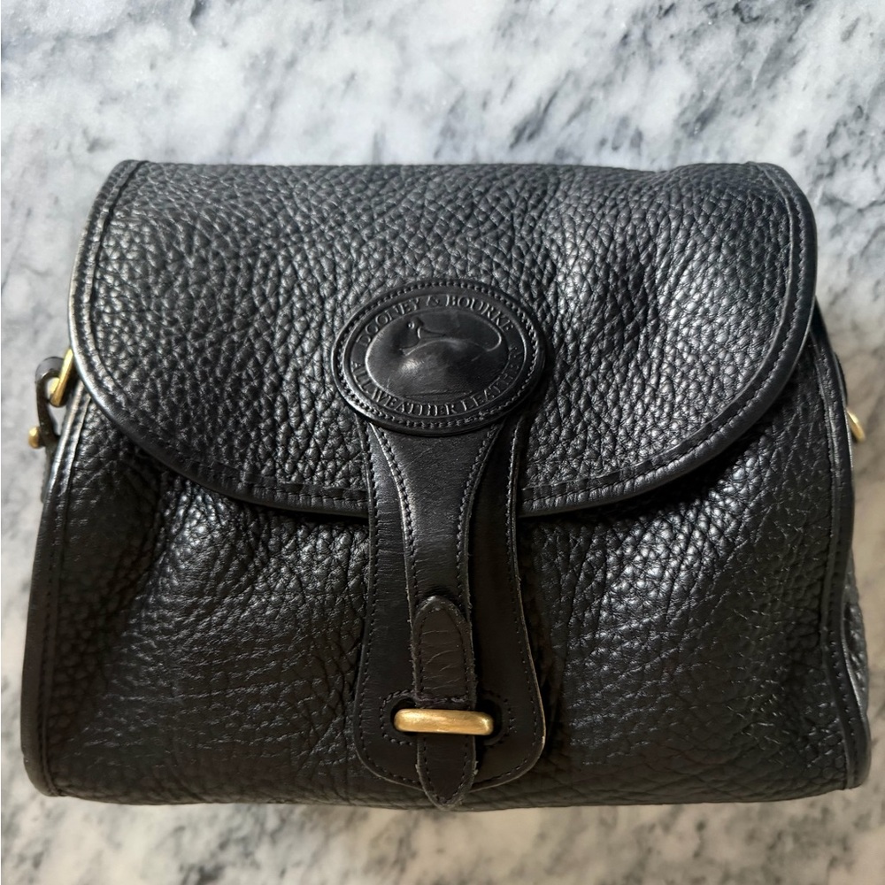 Dooney & Bourke Black Pebbled Leather Flap Crossbody with Gold Hardware